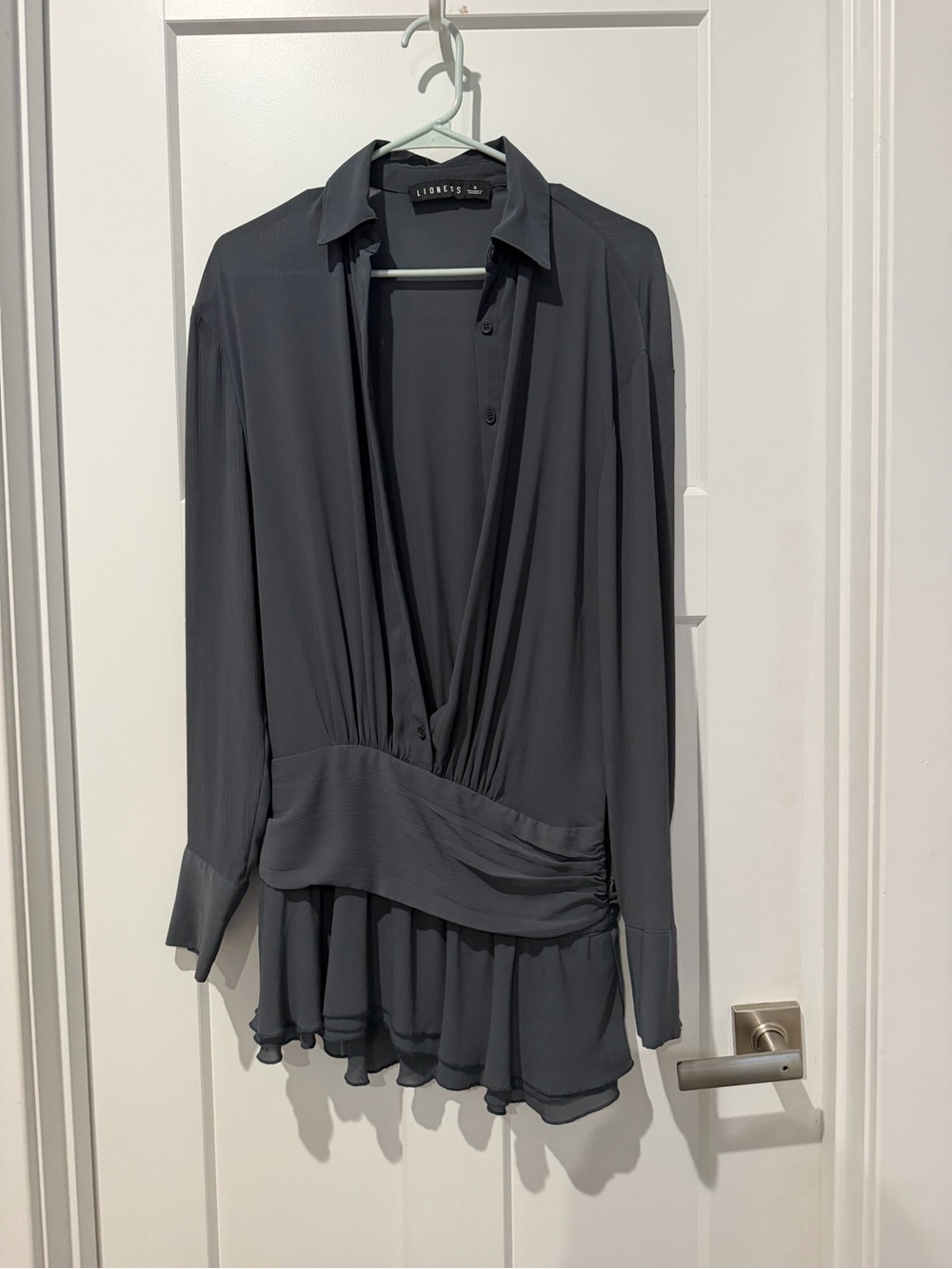 Lioness Charcoal Draped V-Neck Blouse